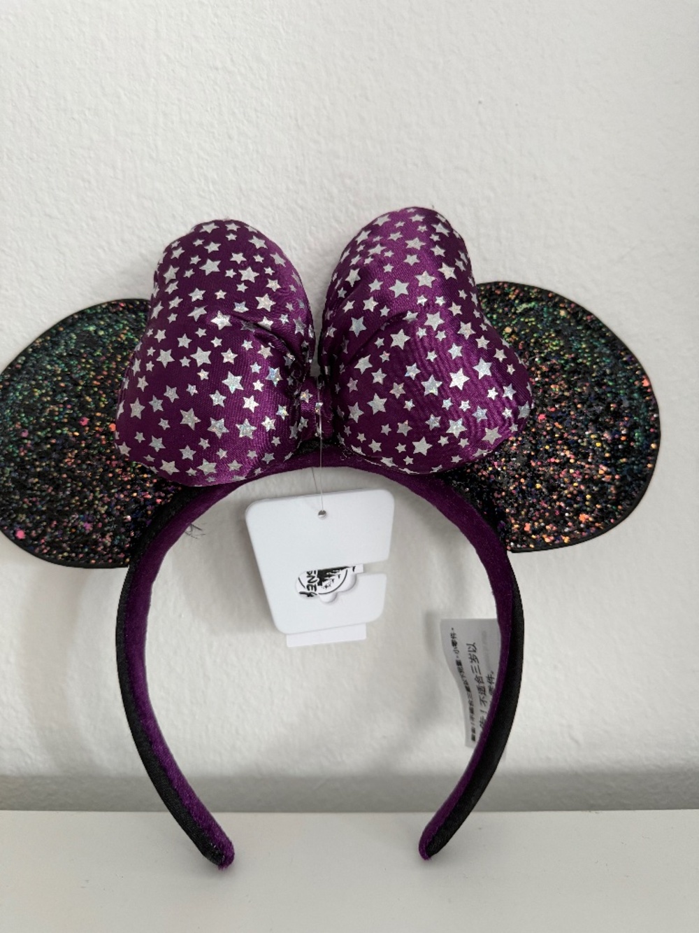 Disney Parks Purple Star Bow Black Glitter Mickey Ears NWT